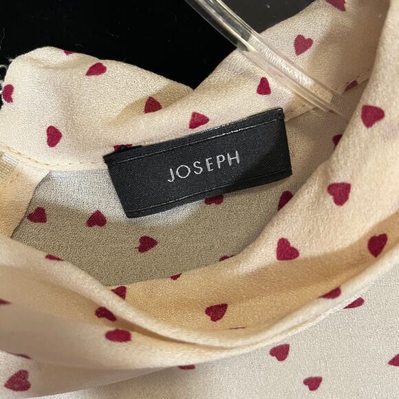 Joseph French Designer Heart Spot Leya Blouse Silk Ecru Berry Mock Neck 38 6 - Picture 4 of 7